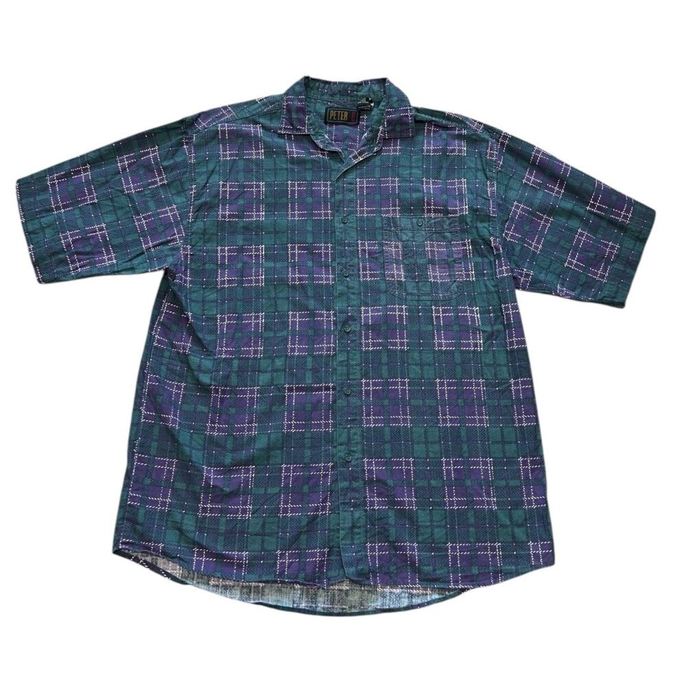 Vintage Peter B Mens XL Short Sleeve Button Down Shirt Checkerboard Skater 80s